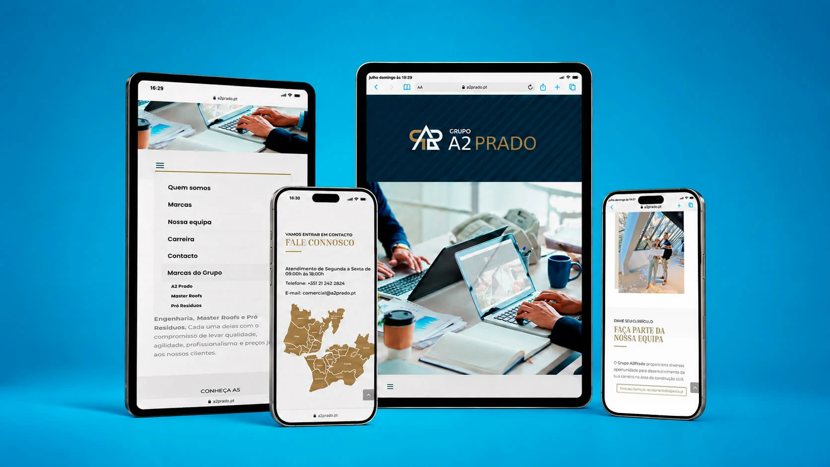 A2 Prado website shown across a tablet and several mobile devices