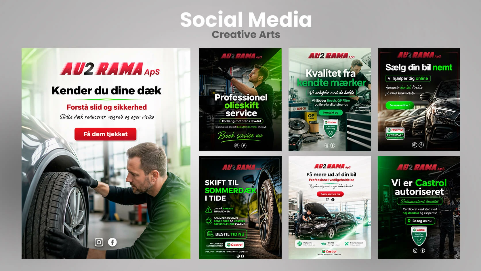 Au2rama social media campaign designs for automotive services and seasonal promotions