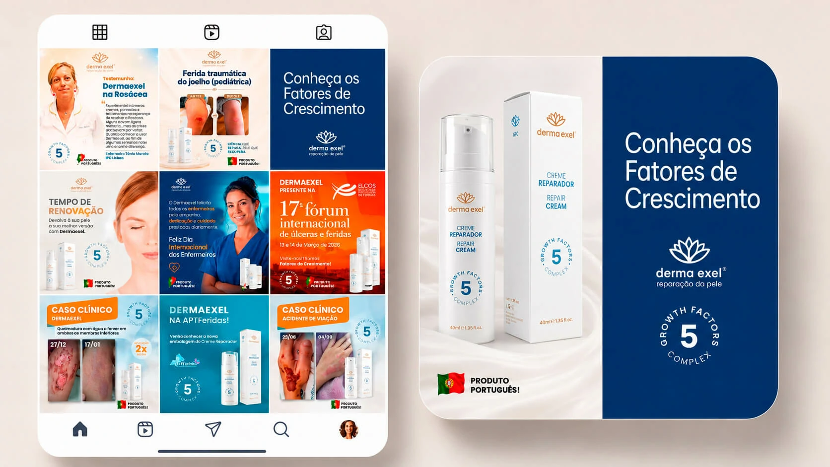 Dermaexel website and content presentation shown on a tablet with accompanying product board