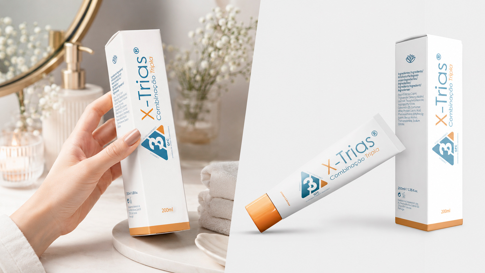 X-Trias tube and box packaging mockup